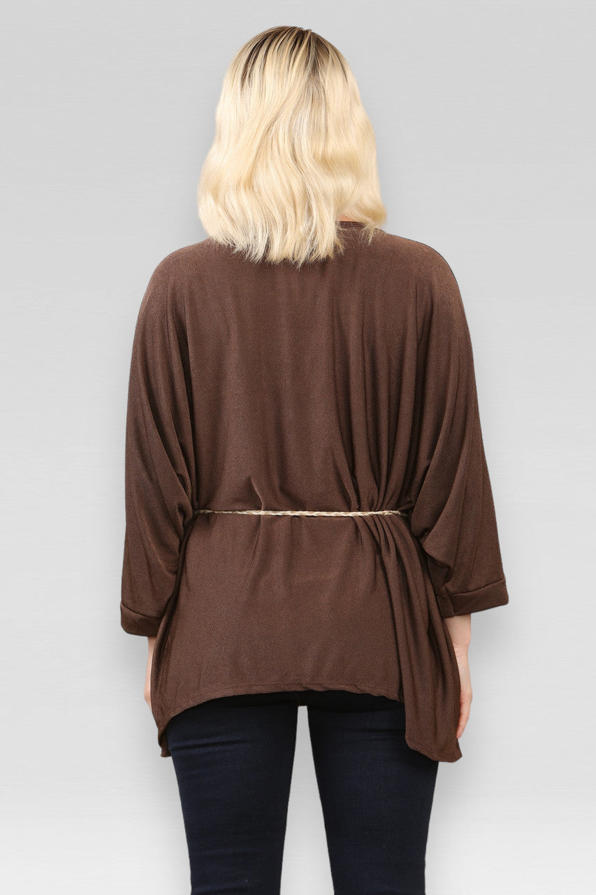 BATWING TOP MET STROPDASRIEM/KETTING CHOCOLADEBRUIN