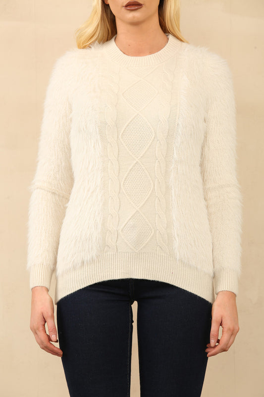 FLUFFY CABLE KNIT JUMPER STONE