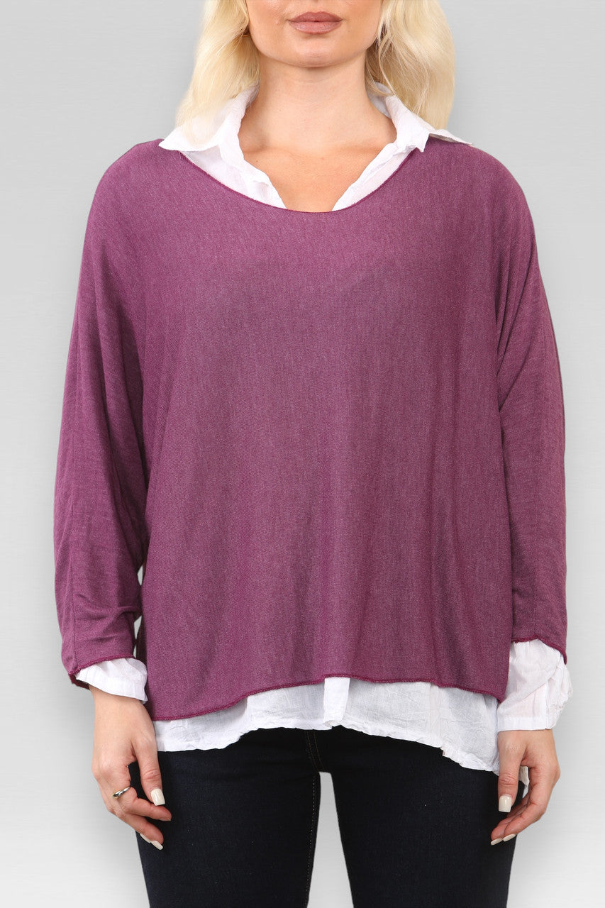 2-IN-1-SHIRTLAAGTRUI MAGENTA