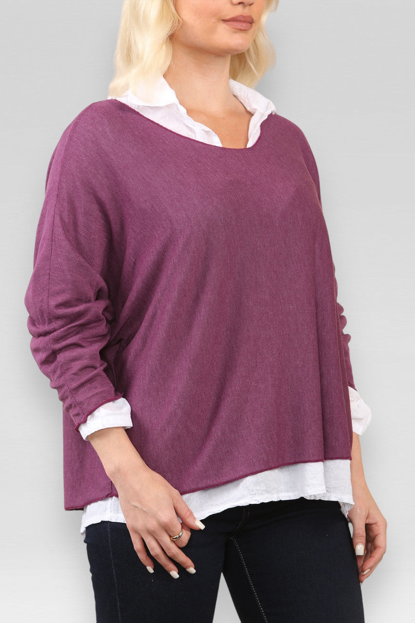 2-IN-1-SHIRTLAAGTRUI MAGENTA