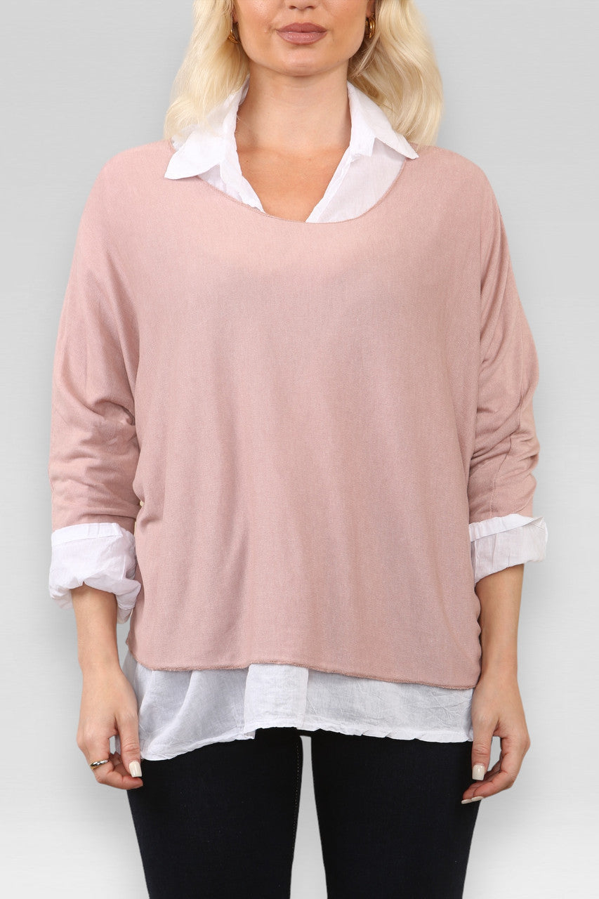 2 IN 1 SHIRT LAYER JUMPER DUSTY PINK