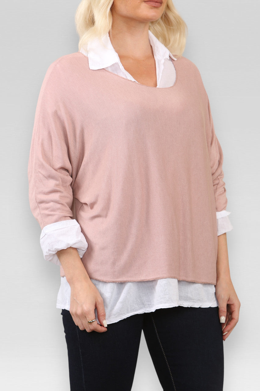 2 IN 1 SHIRT LAYER JUMPER DUSTY PINK