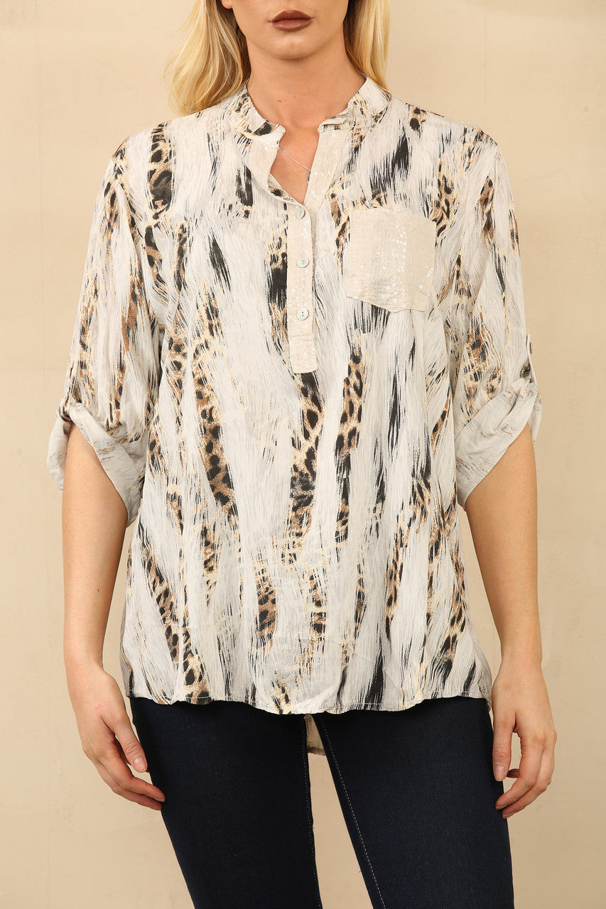 LEOPARD PRINT GROOTVADER BLOES OVERHEMD STEEN