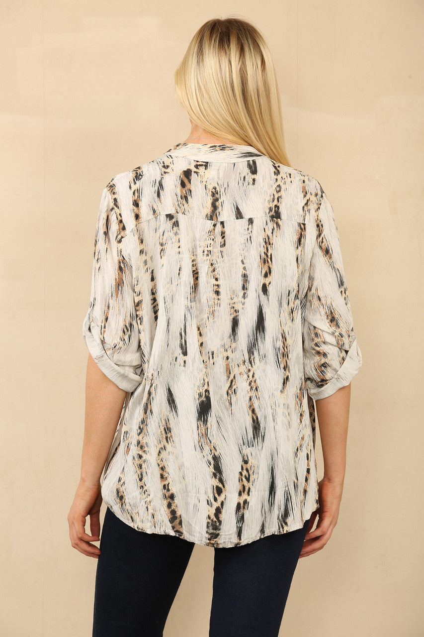 LEOPARD PRINT GROOTVADER BLOES OVERHEMD STEEN