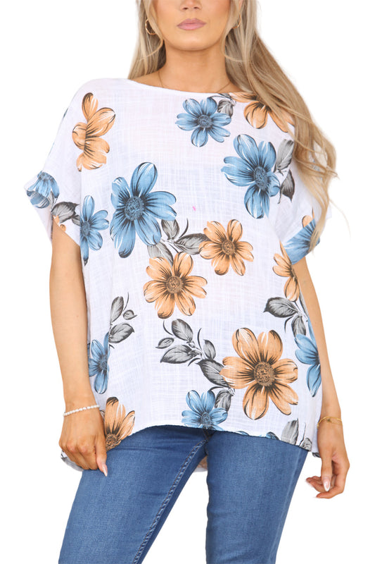 Ladies Daisy Print Top White