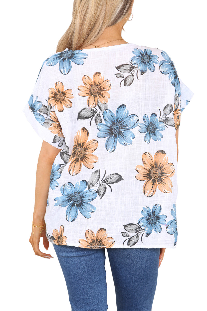 Ladies Daisy Print Top White