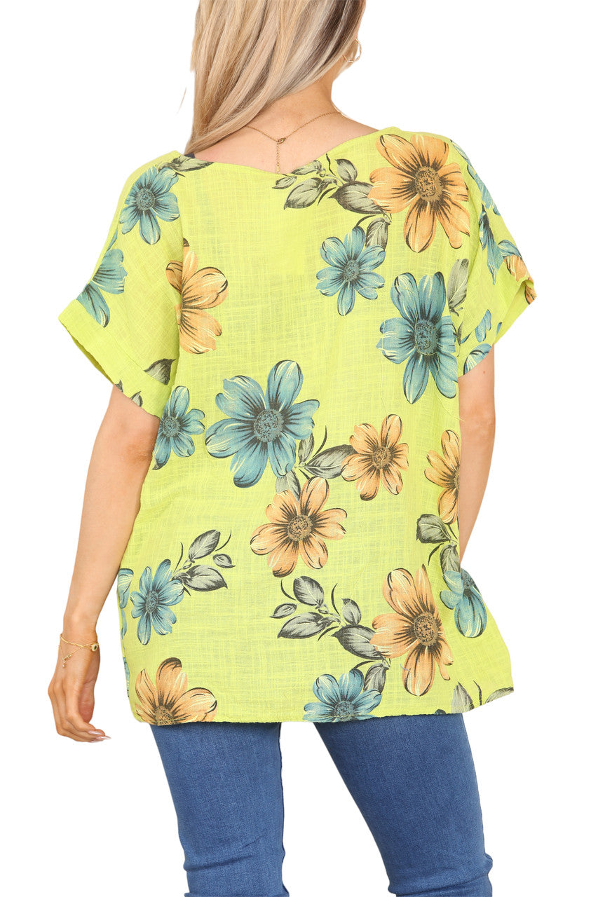 Ladies Daisy Print Top Lime