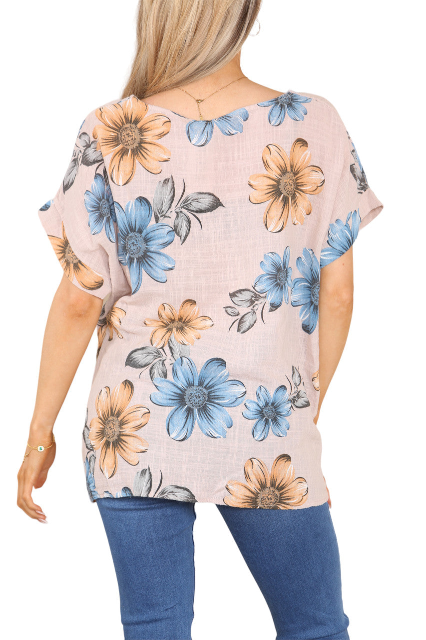 Ladies Daisy Print Top Stone