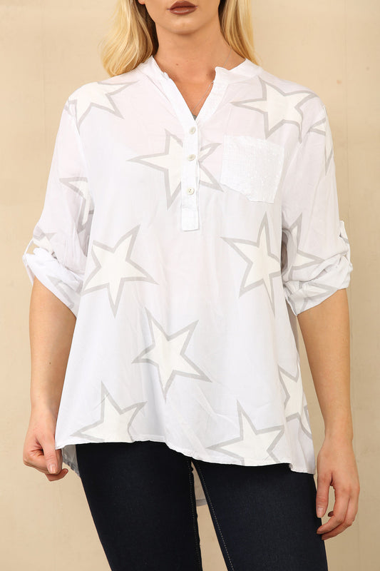 STERRENPRINT OVERHEMD BLOUSE CRÈME