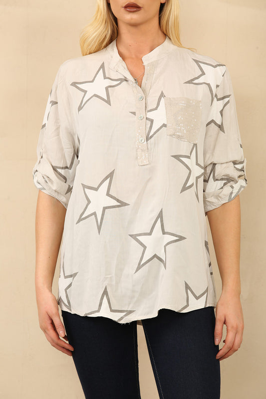 STERREN PRINT OVERHEMD BLOUSE STEEN