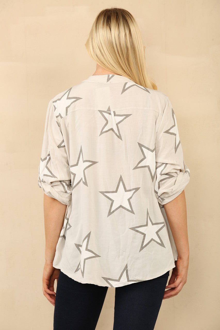 STERREN PRINT OVERHEMD BLOUSE STEEN