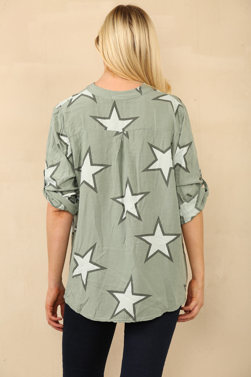 STERREN PRINT OVERHEMD BLOUSE KHAKI