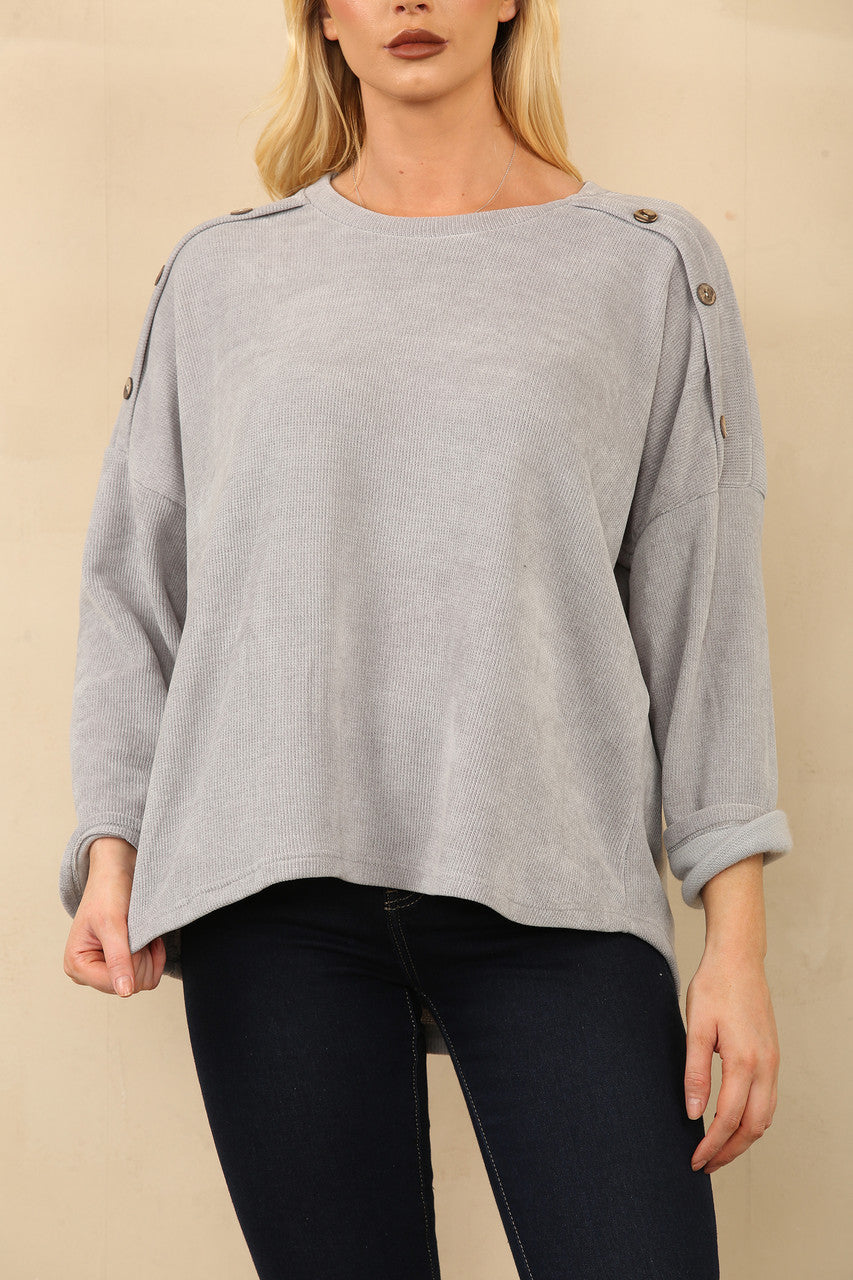 CORDUROY TOP MET KNOPEN OP DE SCHOUDERS GRIJS