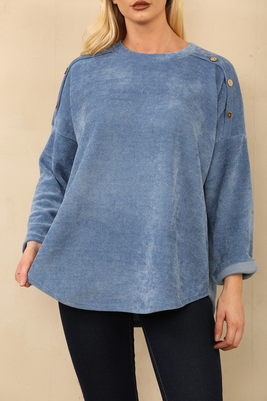CORDUROY TOP MET KNOPEN OP DE SCHOUDERS DENIM