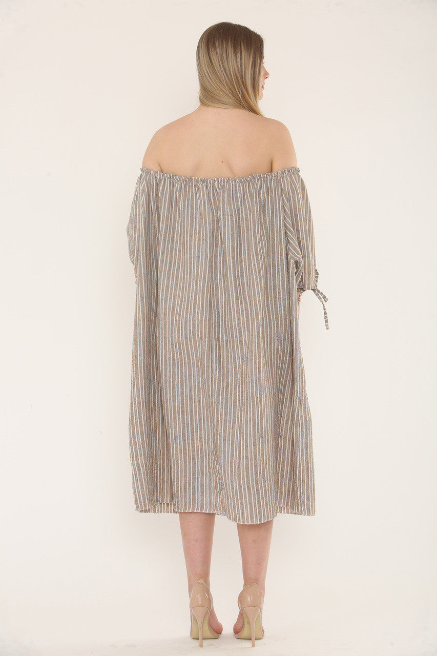 JURK MET BARDOTHALS EN NAALDSTREEP - TAUPE
