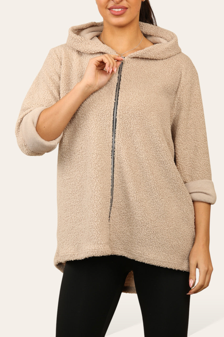 TEDDY ZIP UP HOODIE BEIGE