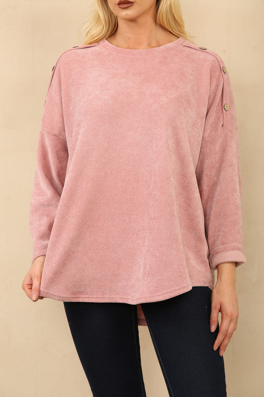 COURDRY TOP WITH BUTTON SHOULDER DETAIL DUSTY PINK