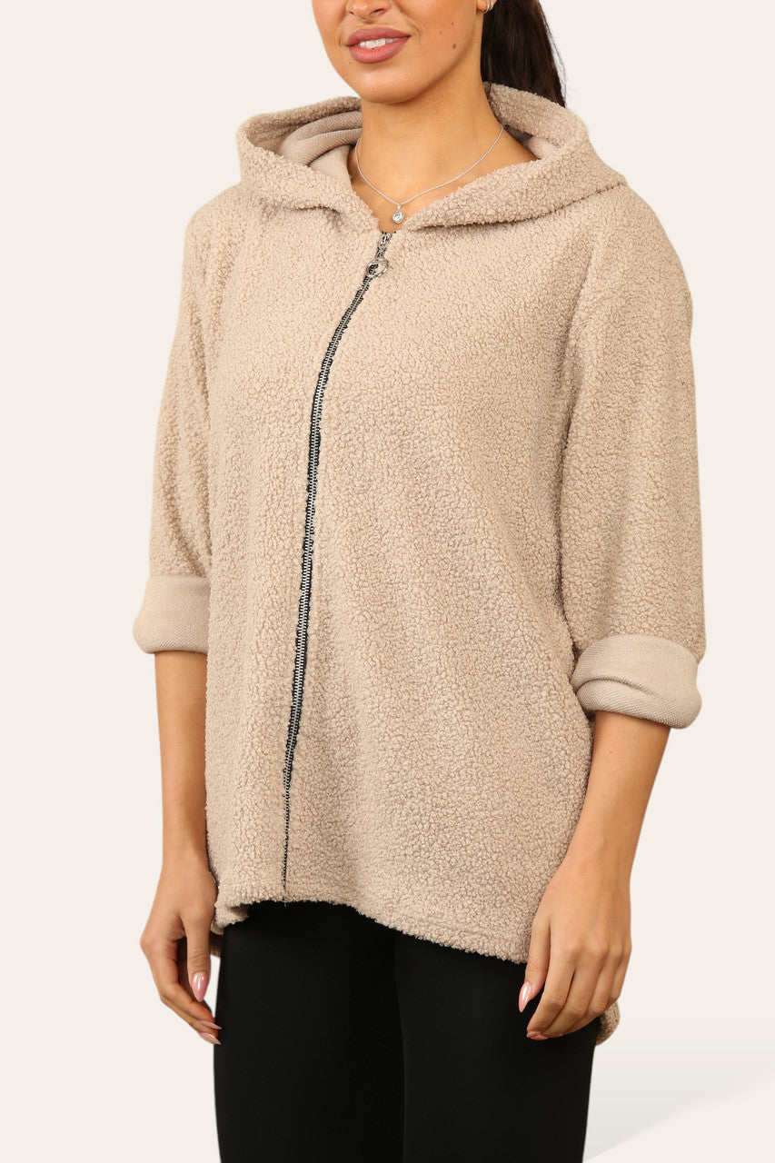 TEDDY ZIP UP HOODIE BEIGE