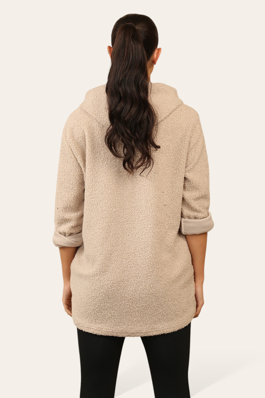 TEDDY ZIP UP HOODIE BEIGE