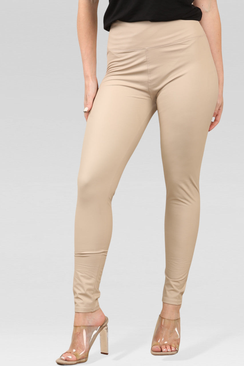 LEATHERLOOK DIKKE TAILLEBAND FLEECE VOERING LEGGING STEEN