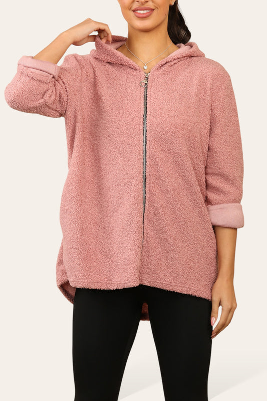 TEDDY ZIP UP HOODIE ROZE