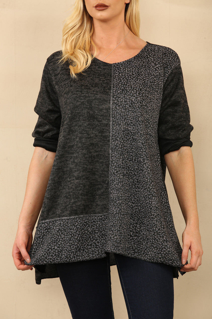 TOP MET LEO-PRINT PANEEL ZWART