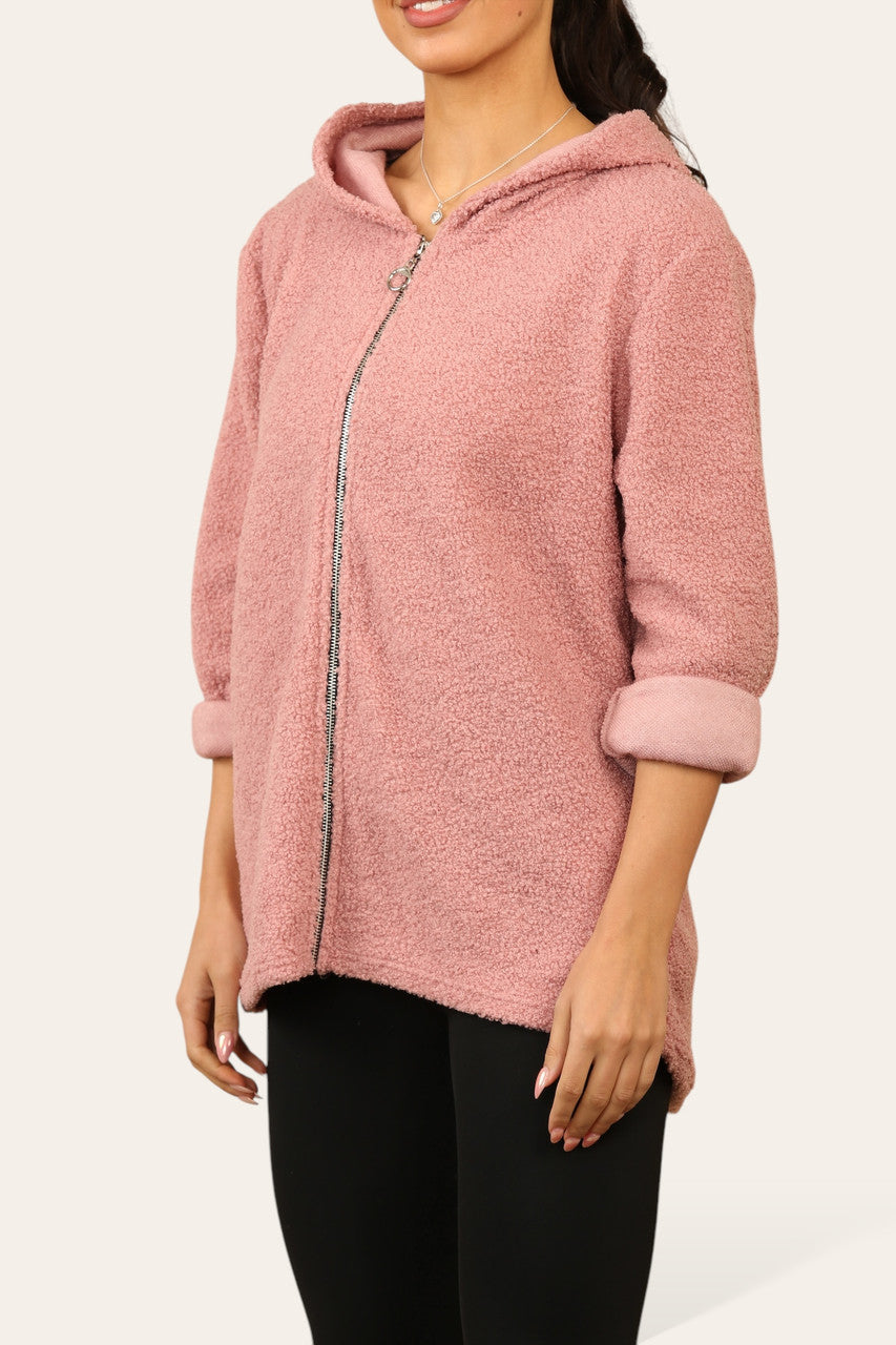 TEDDY ZIP UP HOODIE ROZE