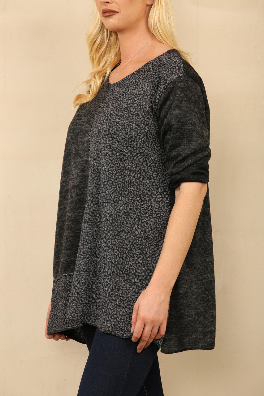 TOP MET LEO-PRINT PANEEL ZWART