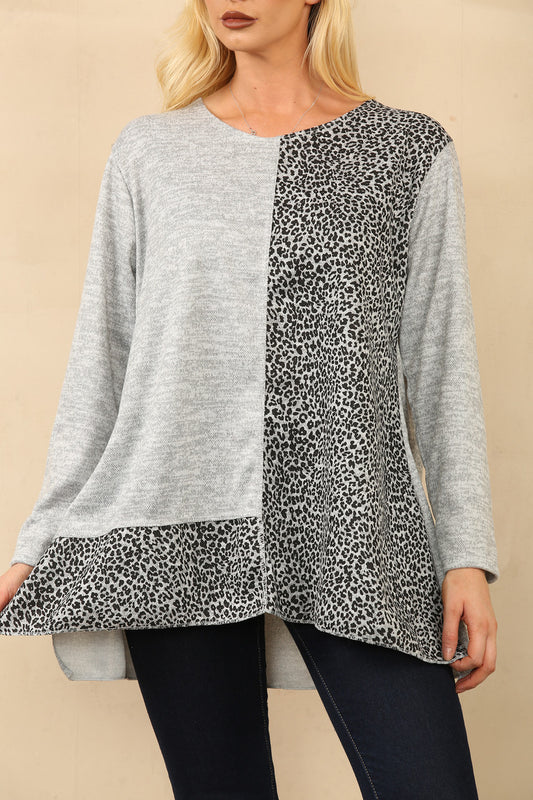 TOP MET LEOPAARDPRINT EN ZILVEREN PANEEL
