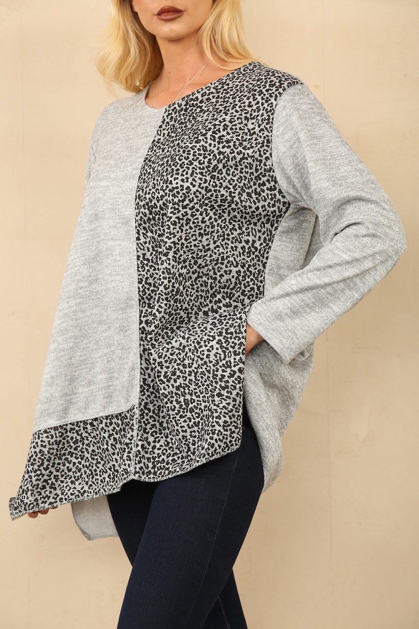 TOP MET LEOPAARDPRINT EN ZILVEREN PANEEL