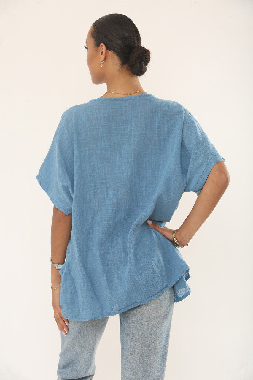 KNOP WISSEL DETAILS BOVENSTUK - DENIM