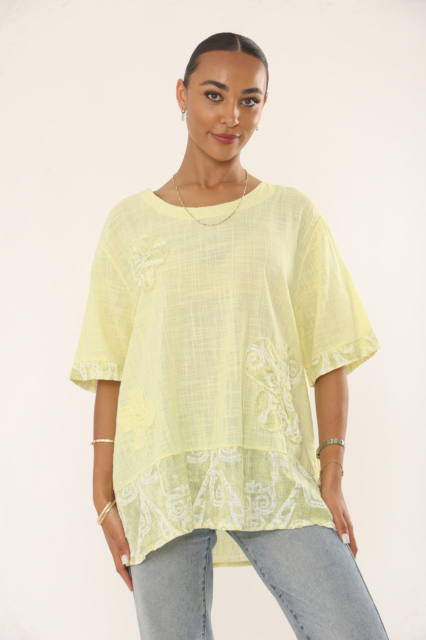 SWIRLS PRINT PATCHWORK TOP - CITROEN