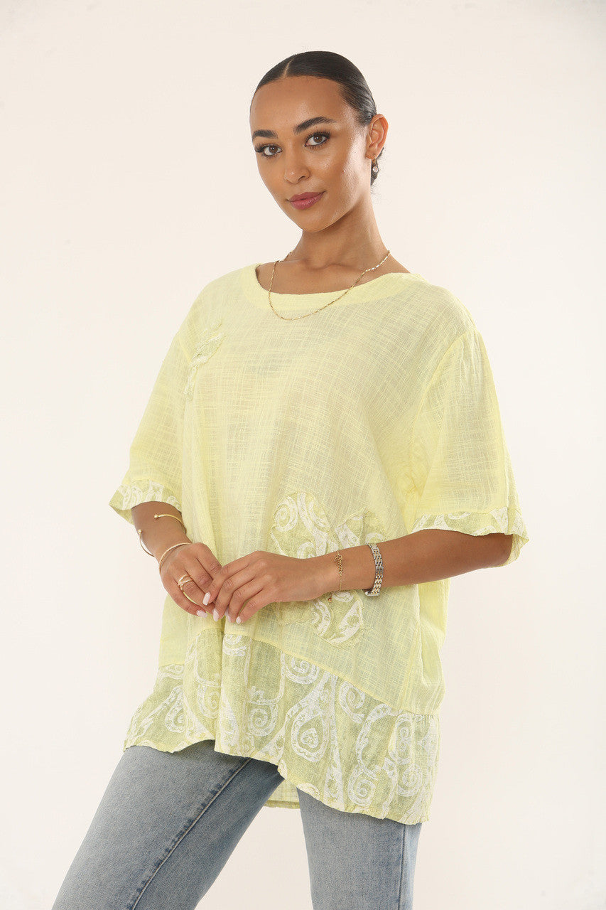 SWIRLS PRINT PATCHWORK TOP - CITROEN