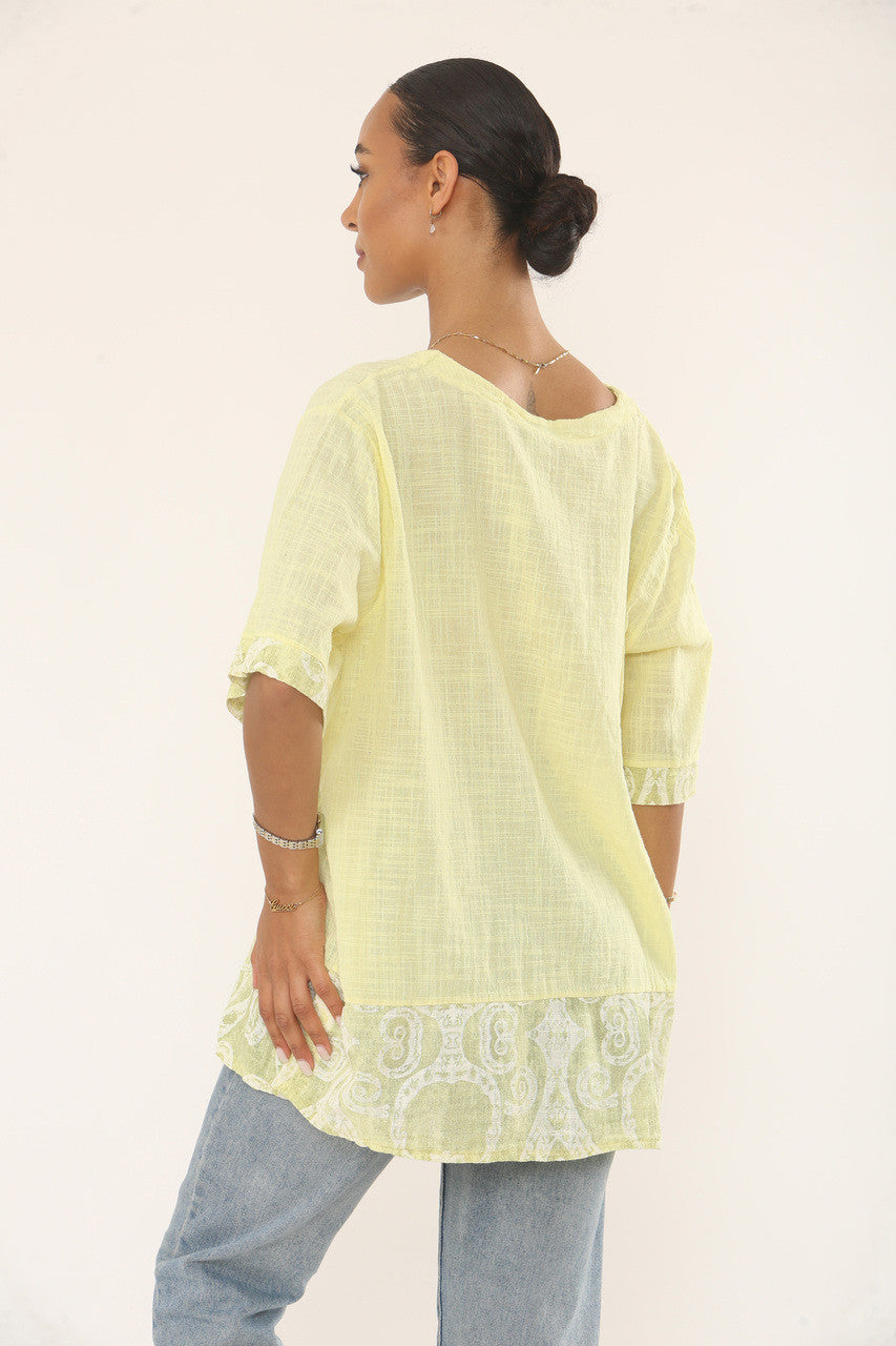 SWIRLS PRINT PATCHWORK TOP - CITROEN