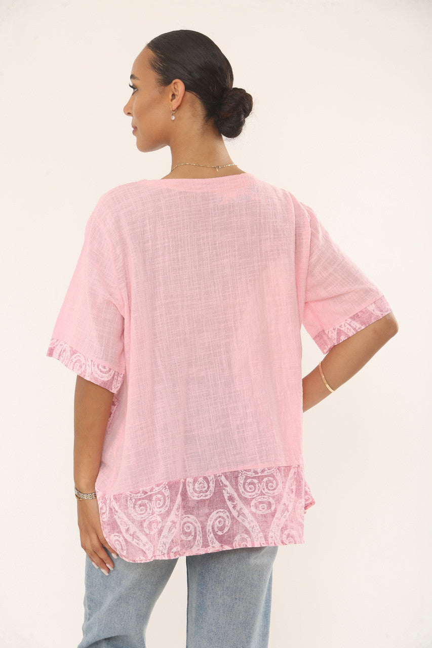 SWIRLS PRINT PATCHWORK TOP - ROZE