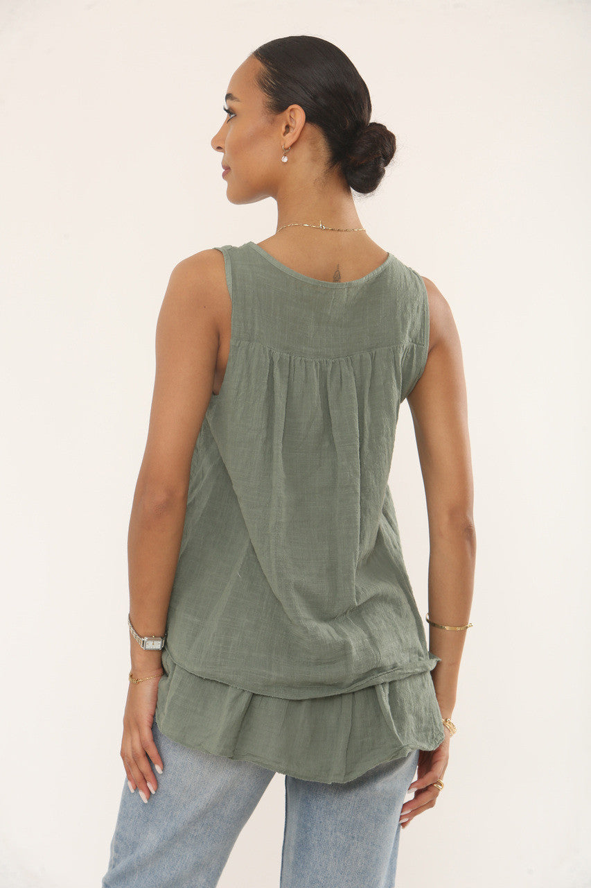 BRODERIE ANGLAISE MOUWLOZE TOP MET VOLANTS - KAKI