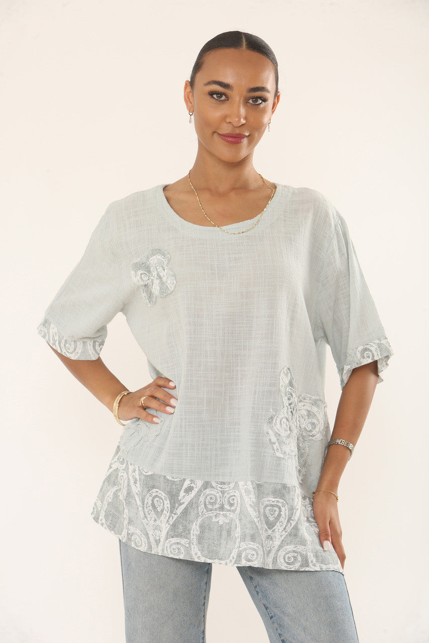 SWIRLSPRINT PATCHWORK TOP - ZILVER