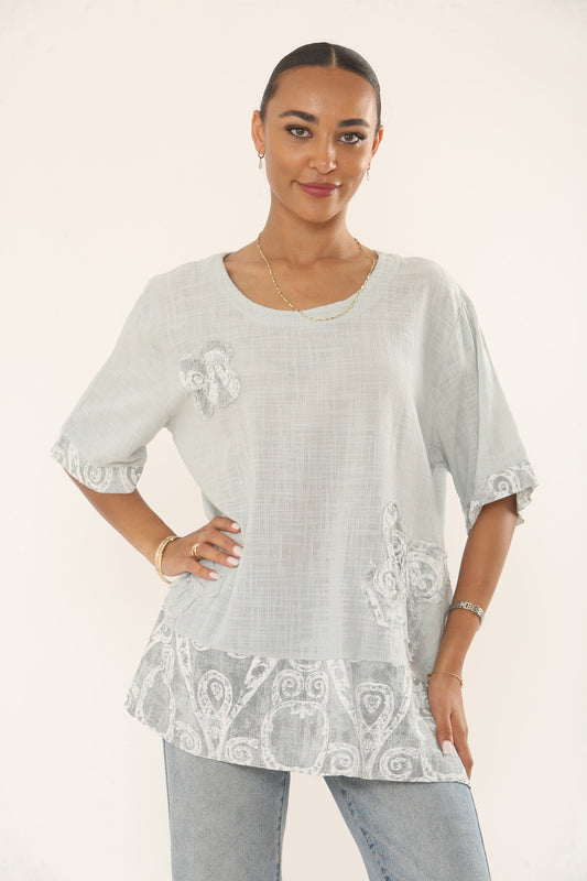 SWIRLSPRINT PATCHWORK TOP - ZILVER