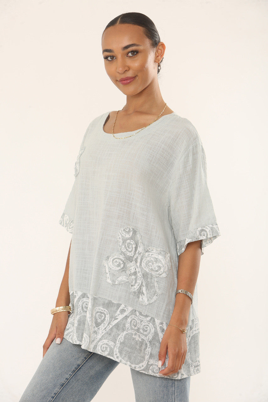 SWIRLSPRINT PATCHWORK TOP - ZILVER