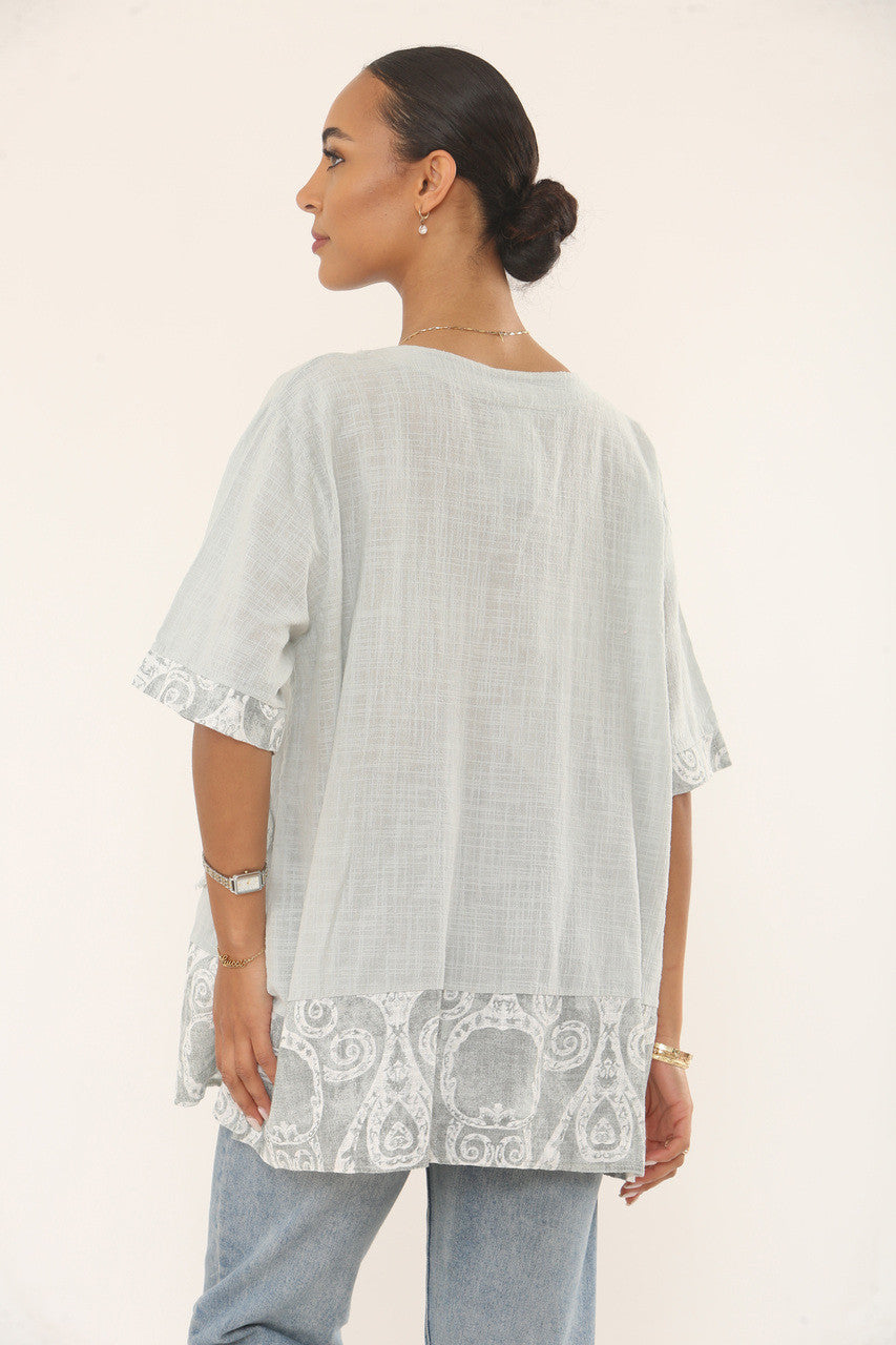 SWIRLSPRINT PATCHWORK TOP - ZILVER