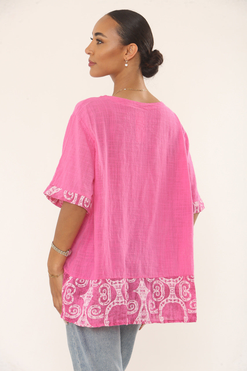 SWIRLS PRINT PATCHWORK TOP - CERISE