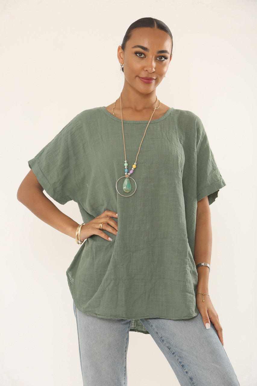TOP MET GEHAAKTE RUGDETAIL - KHAKI