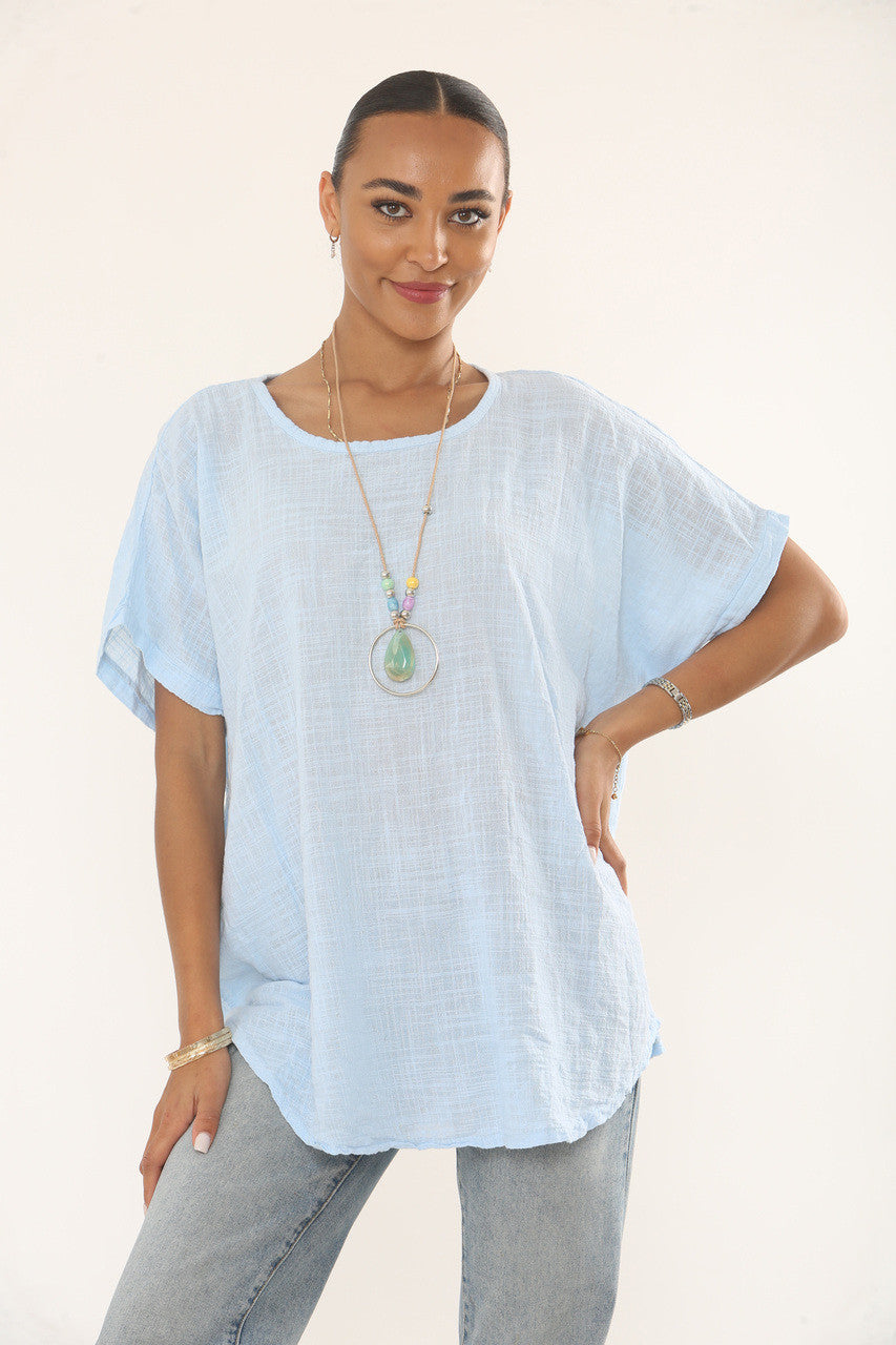 CROCHET RUGDETAIL TOP - LICHTBLAUW