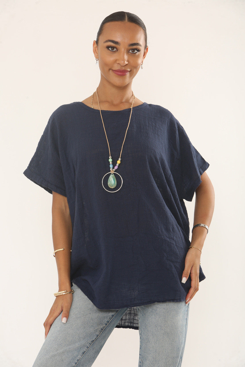 TOP MET GEHAAKTE RUGDETAIL - NAVY