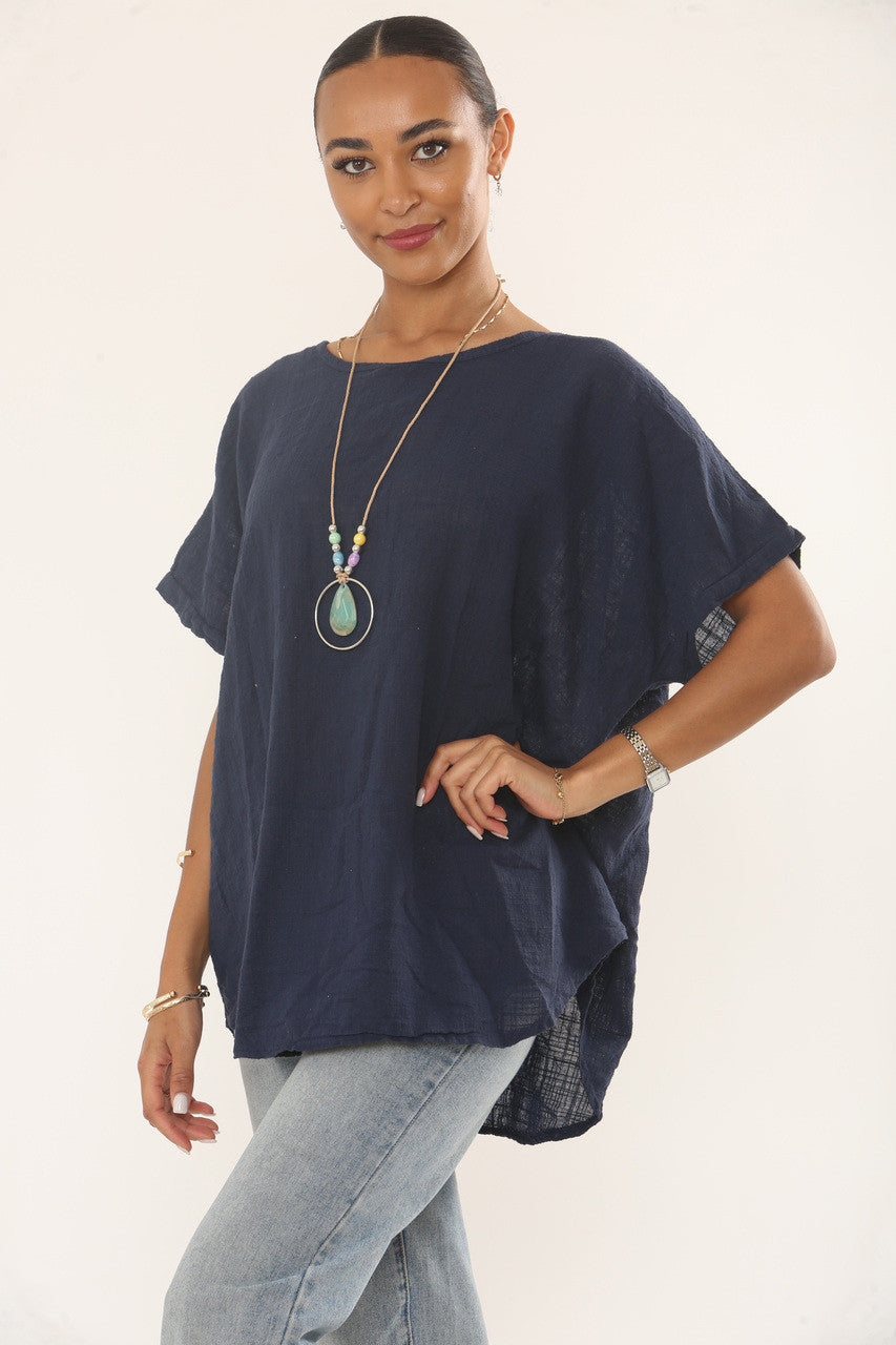 TOP MET GEHAAKTE RUGDETAIL - NAVY