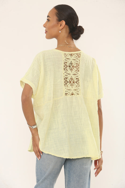 CROCHET BACK DETAIL TOP - LEMON