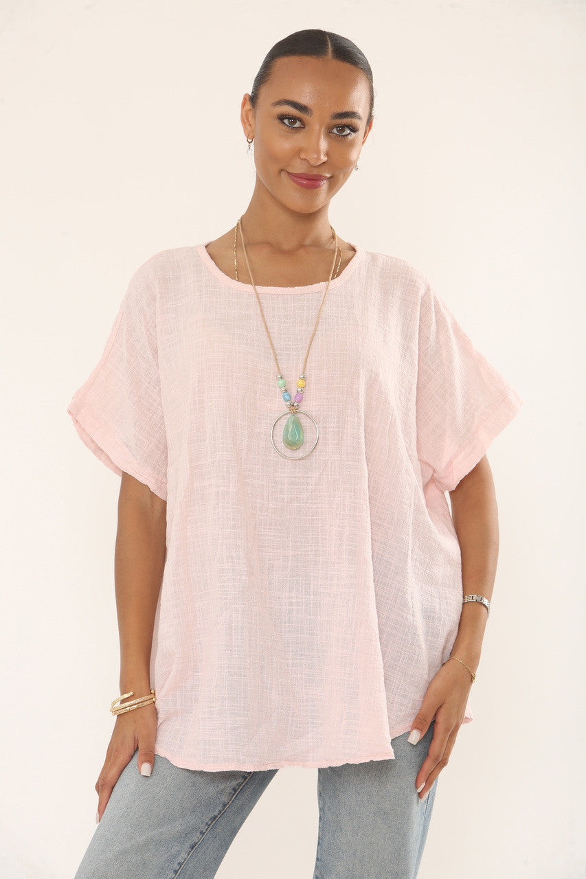 TOP MET GEHAAKTE ACHTERKANT - ROZE