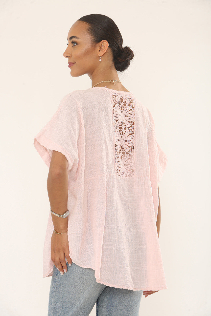 TOP MET GEHAAKTE ACHTERKANT - ROZE