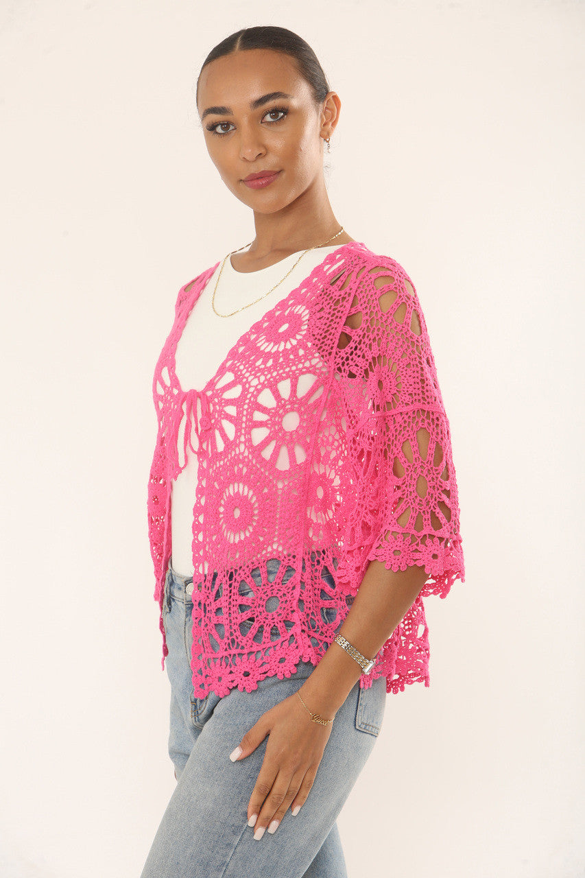 FLORALE & ZONNESTRAALMOTIEF GEHAAKTE VEST TOP - FELROZE