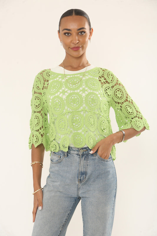 CIRCLE MOTIF CROCHET TOP - LIME GREEN